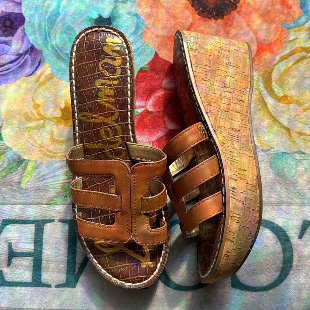 ✨ SAM EDELMAN Ronie Platform Leather Cork Wedge 🤎